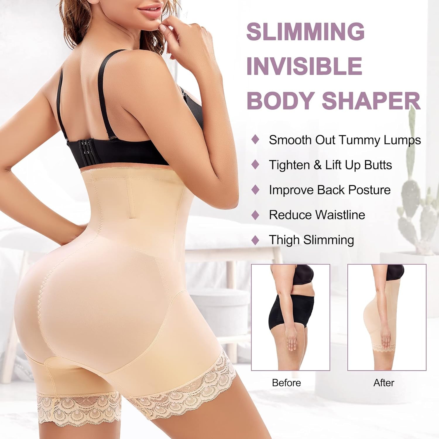 Women Shapewear Control Panties Butt Lifter High Waist Trainer Shorts Tummy Compression Body Shaper Postpartum Girdle (Medium, Beige)