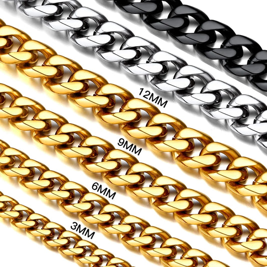 Mens Hip Hop Necklace 9Mm Miami Unisex Curb Cuban Link Chain,316L Stainless Steel