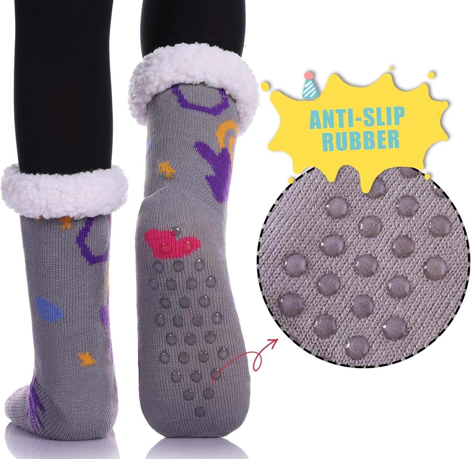 Non Slip Slipper Socks for Womens Fuzzy Soft Cozy Grippers Winter Warm Animal Fleece-Lined Home Socks