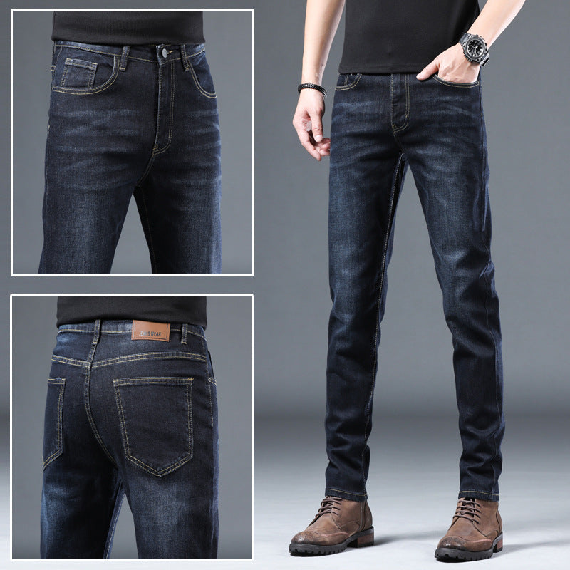Denim Men'S Straight Loose Day System plus Fleece Casual Long Pants