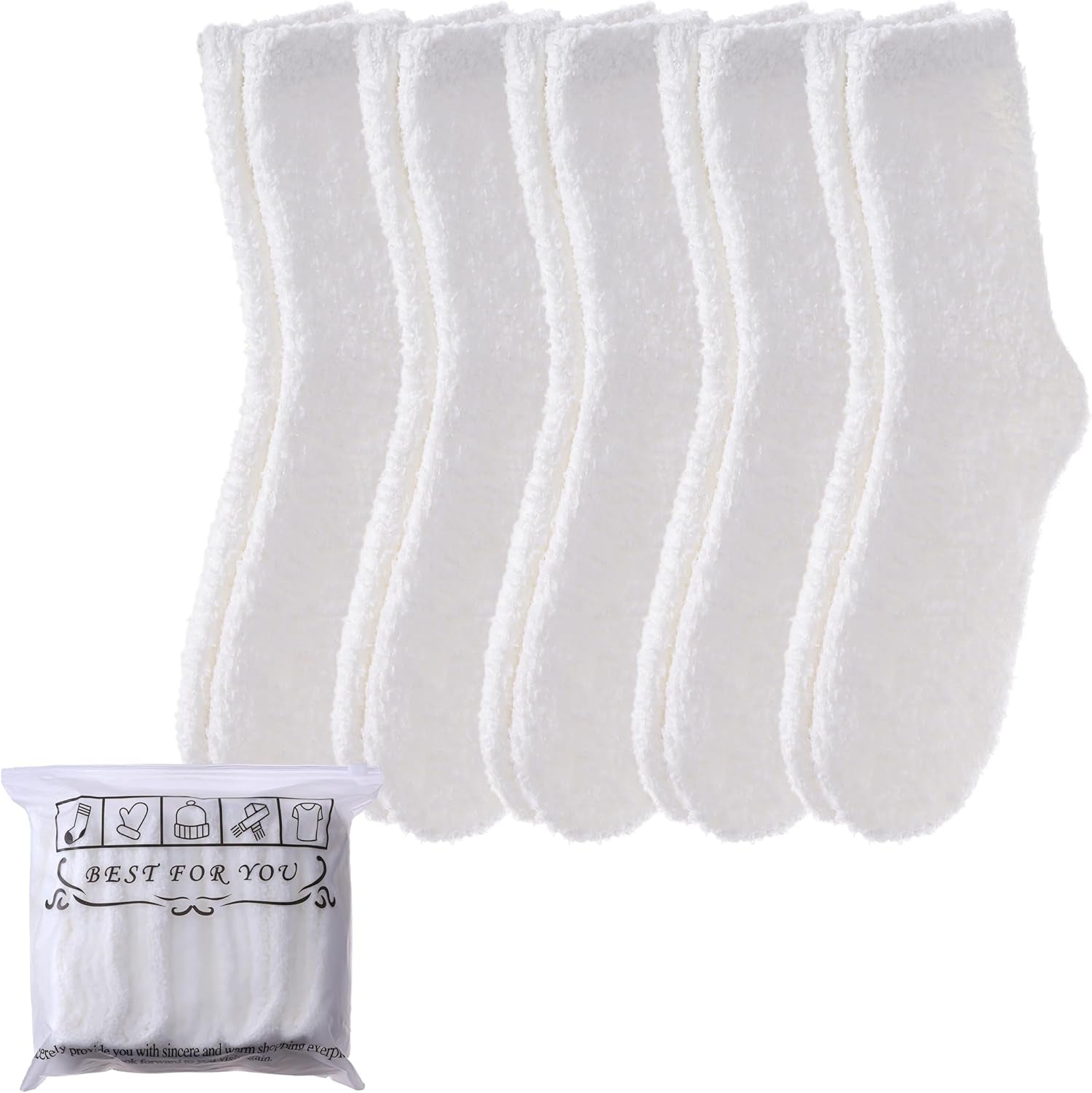 Womens Fuzzy Slipper Socks Animal Soft Warm Cute Microfiber Cozy Fluffy Winter Christmas Socks 5 Pairs White