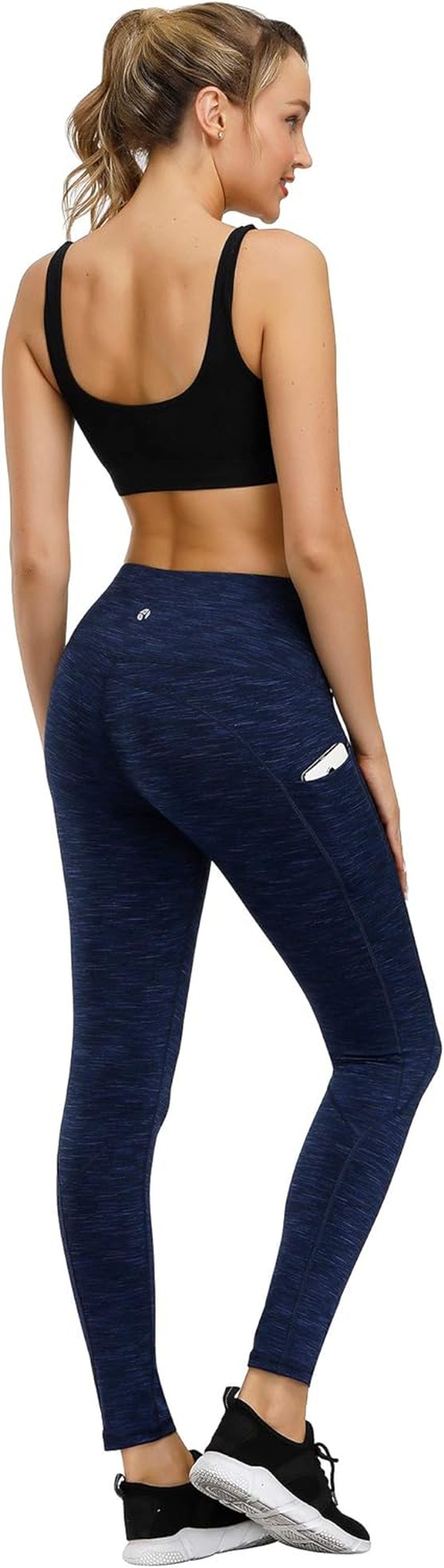 Lifesky Women Yoga Leggings Pants: High Waist Tummy Control 4-Way Stretch Yoga Pants with 3 Pockets for Ladies - Compression Anti-Squat Proof Tights for Workout Gym Running Athletic Exercise Fitness