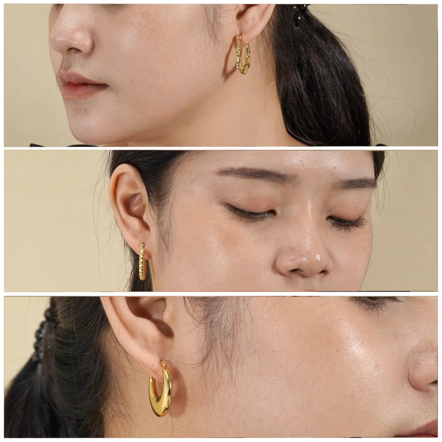 Twisted Hoop Earrings Set, Yellow Gold Plated, Hypoallergenic, 3 Pairs