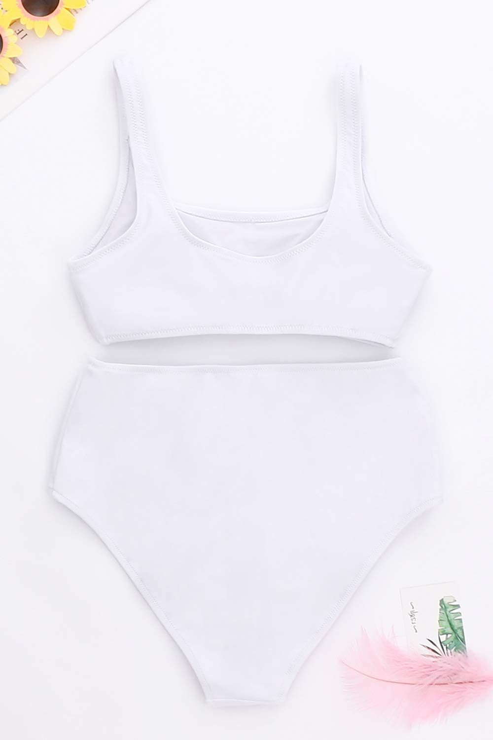 High Waisted Bikini Set Swimsuit for Women Sports Crop Bathing Suits Padded Two Piece Swimwear White