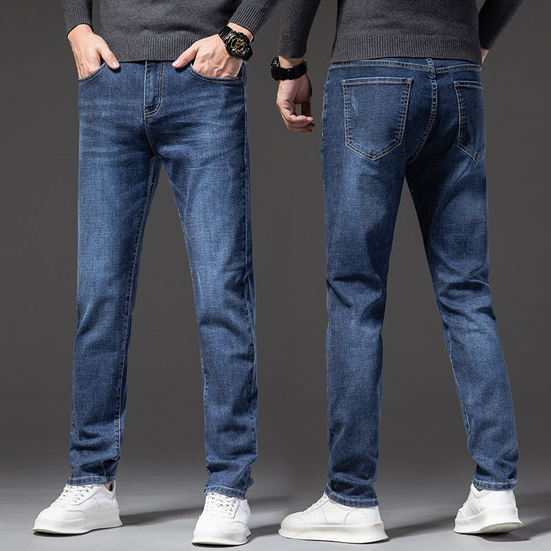 Denim Men'S Straight Loose Day System plus Fleece Casual Long Pants