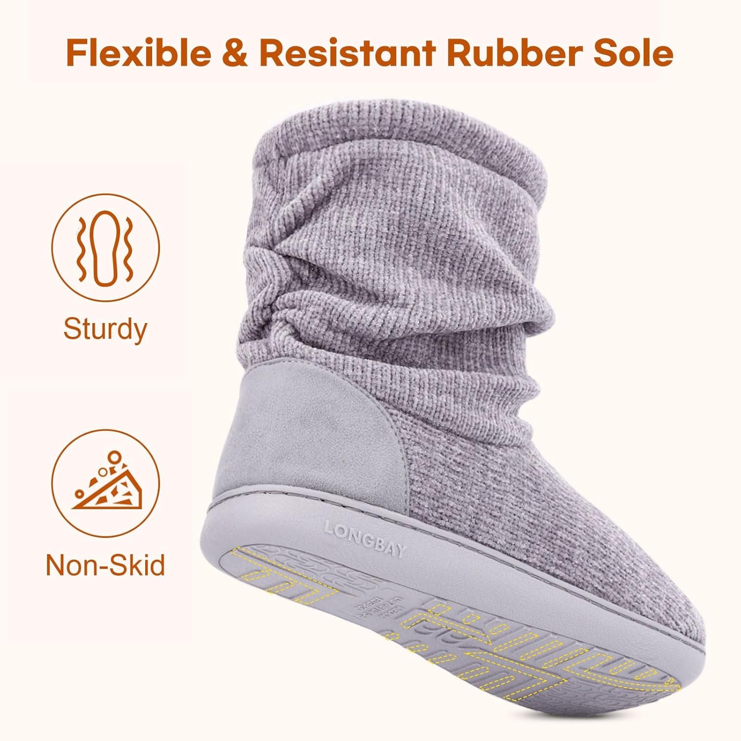 Women'S Chenille Knit Bootie Slippers Cute Warm Plush Fleece Memory Foam House Shoes Indoor Outdoor