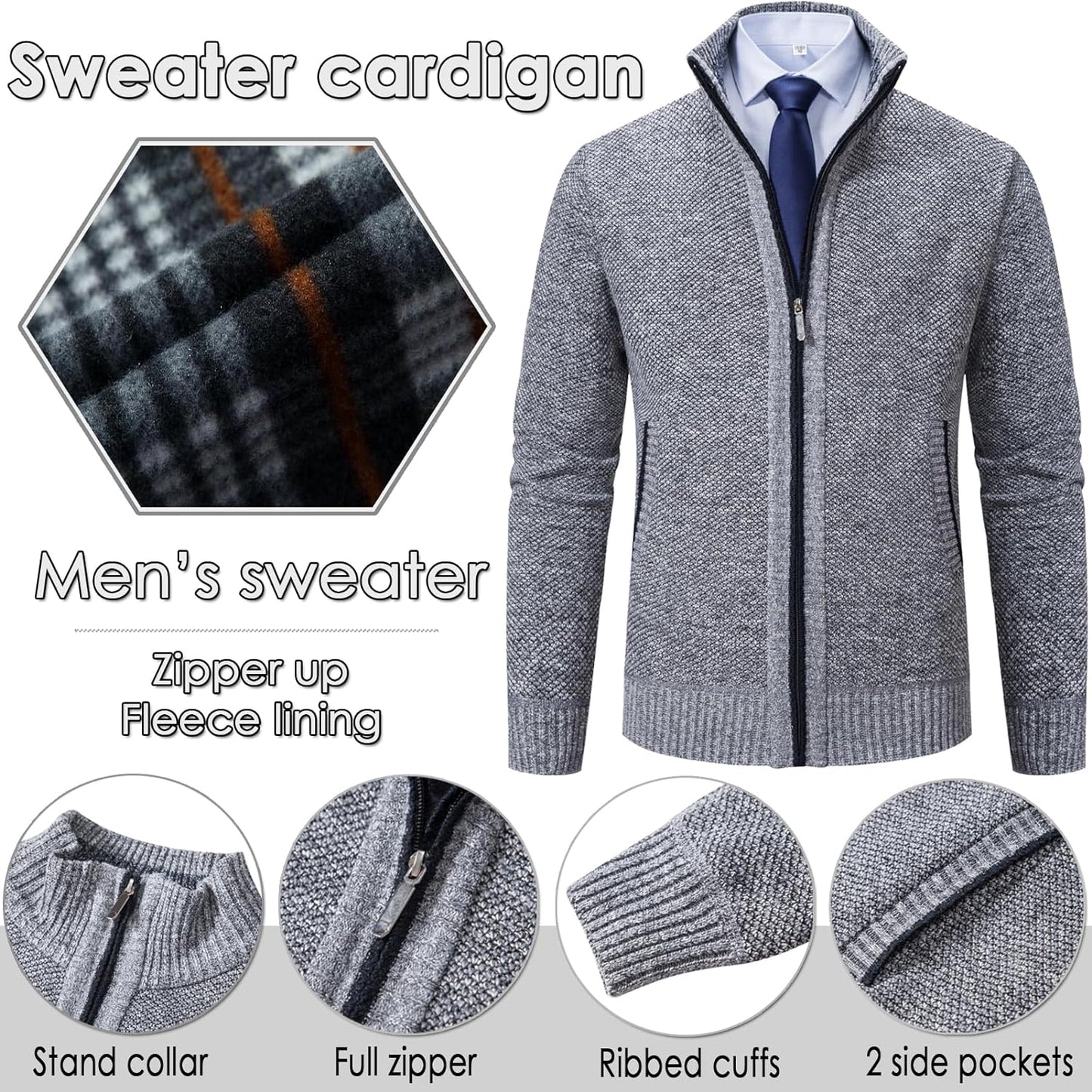 Men'S Casual Full Zip Slim Thick Knitted Cardigan Sweaters with Pockets