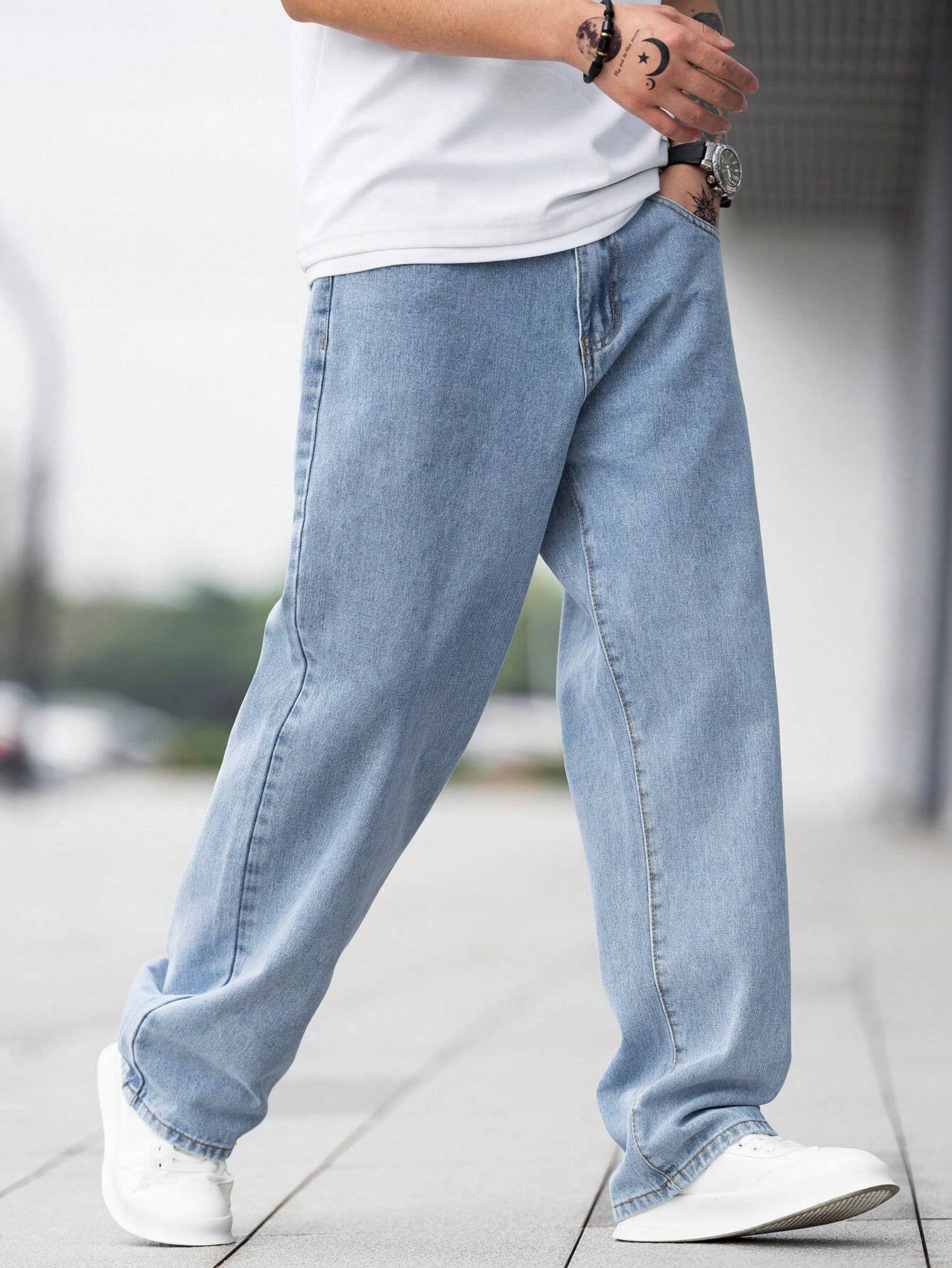 GALLERY FADE Loose Fit Men'S Cotton Jeans with Slant Pockets Baggy Long Washed Skater Jean Cargo Plain Light Blue Going Out Y2K Friends Urban Going Out Commute Work Vacation