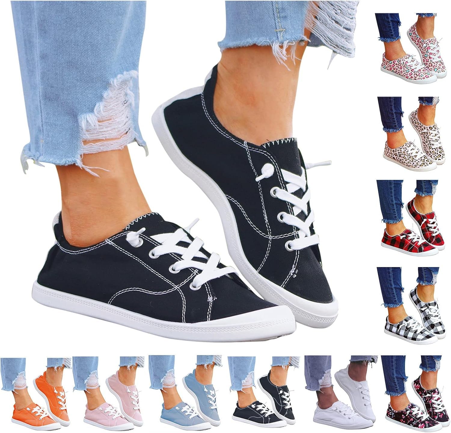 Walking Shoes for Women Slip On,Women’S Canvas Slip on Shoes Sneakers for Women Fashion Comfortable White Black Elastic Sneakers for Women