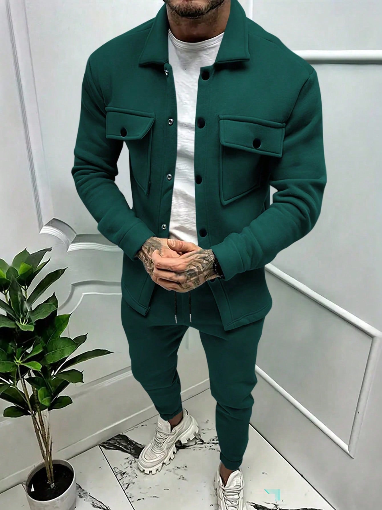 Manfinity Homme Men'S Solid Color Casual Jacket and Pants