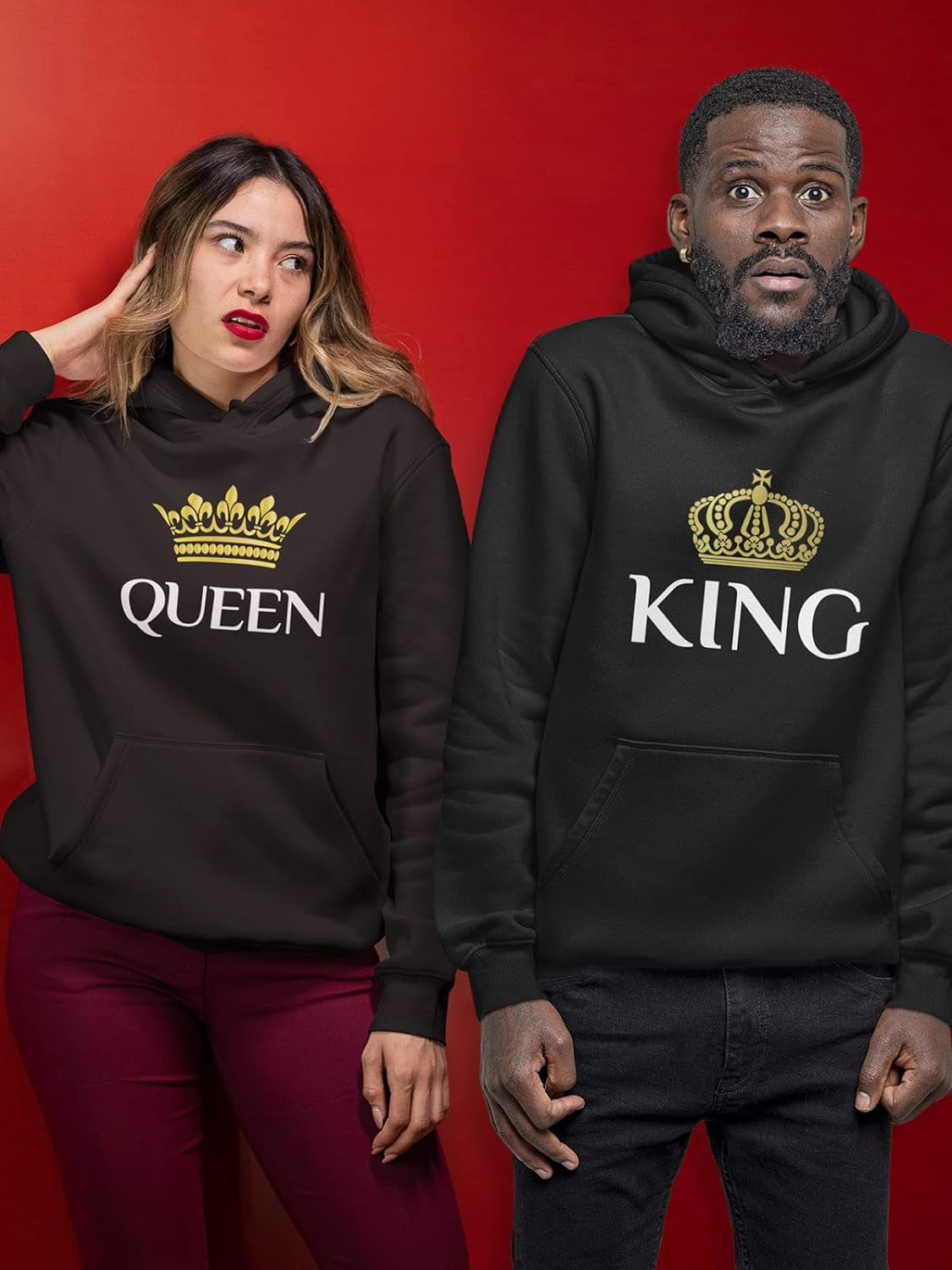 King & Queen Matching Couple Hoodie Set Valentine'S Day Gift His & Hers Women Hoodie Women Large/Men Medium,Black