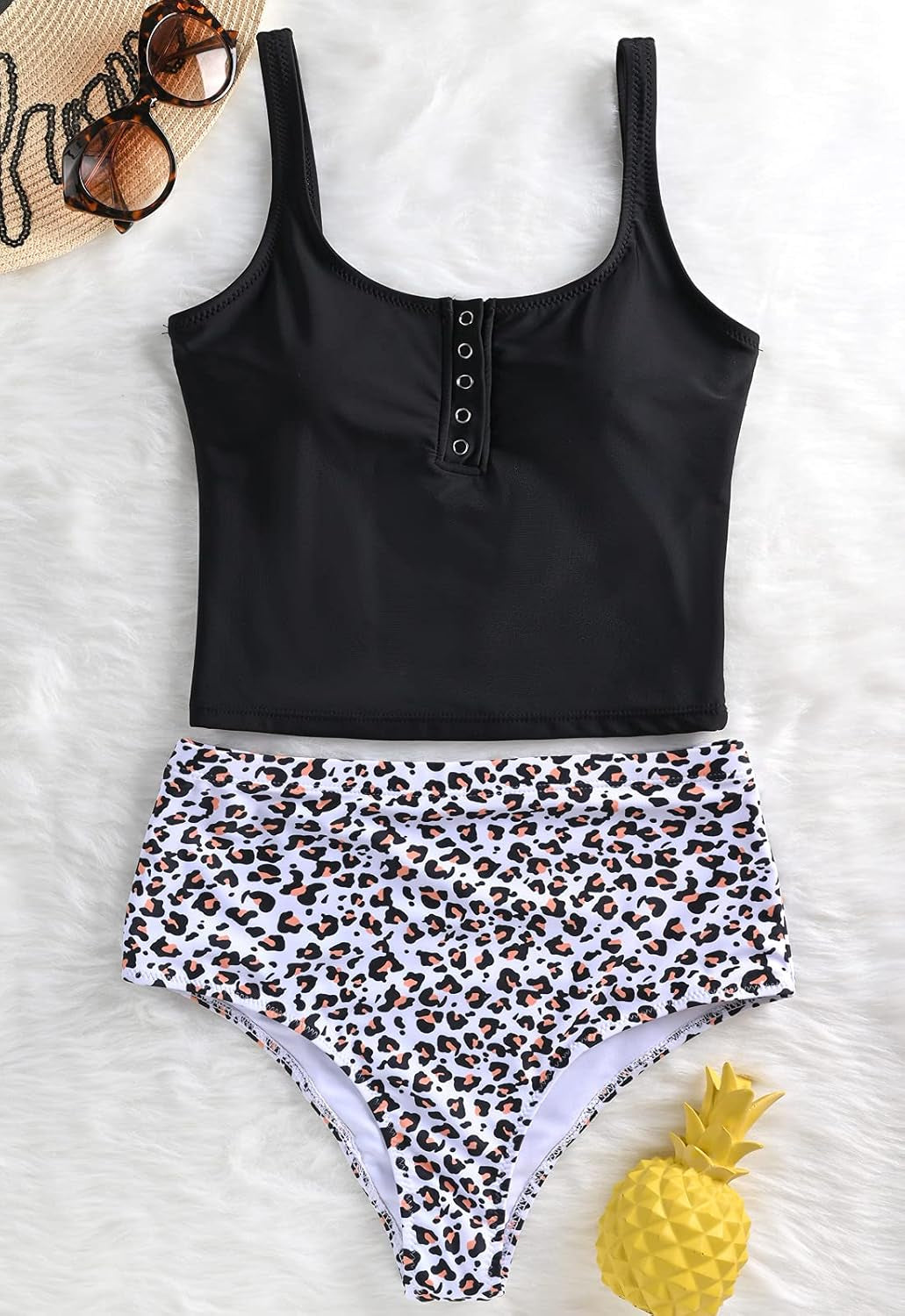 Women Sports Crop Tank Top Retro Bikini Set Athletic Two Piece Swimsuit High Waisted Bathing Suit Tummy Control Tankini Sets