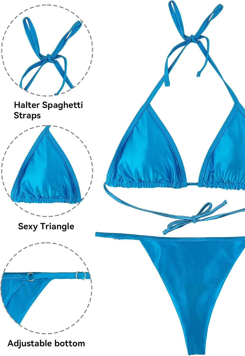 Women'S Metallic Halter Bikini Shiny String Two Piece Swimsuit Triangle Thong Bathing Suit