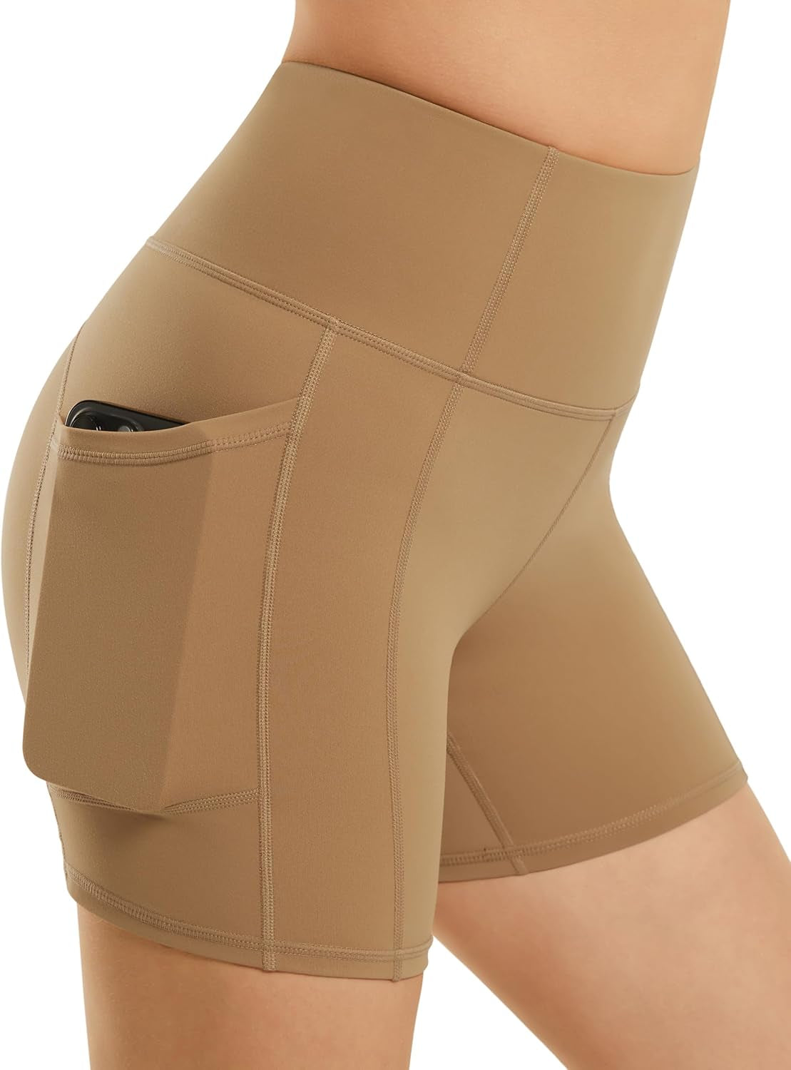 Women'S High Waist Workout Yoga Shorts with Pockets, Non See-Through Stretch Tummy Control Athletic Shorts