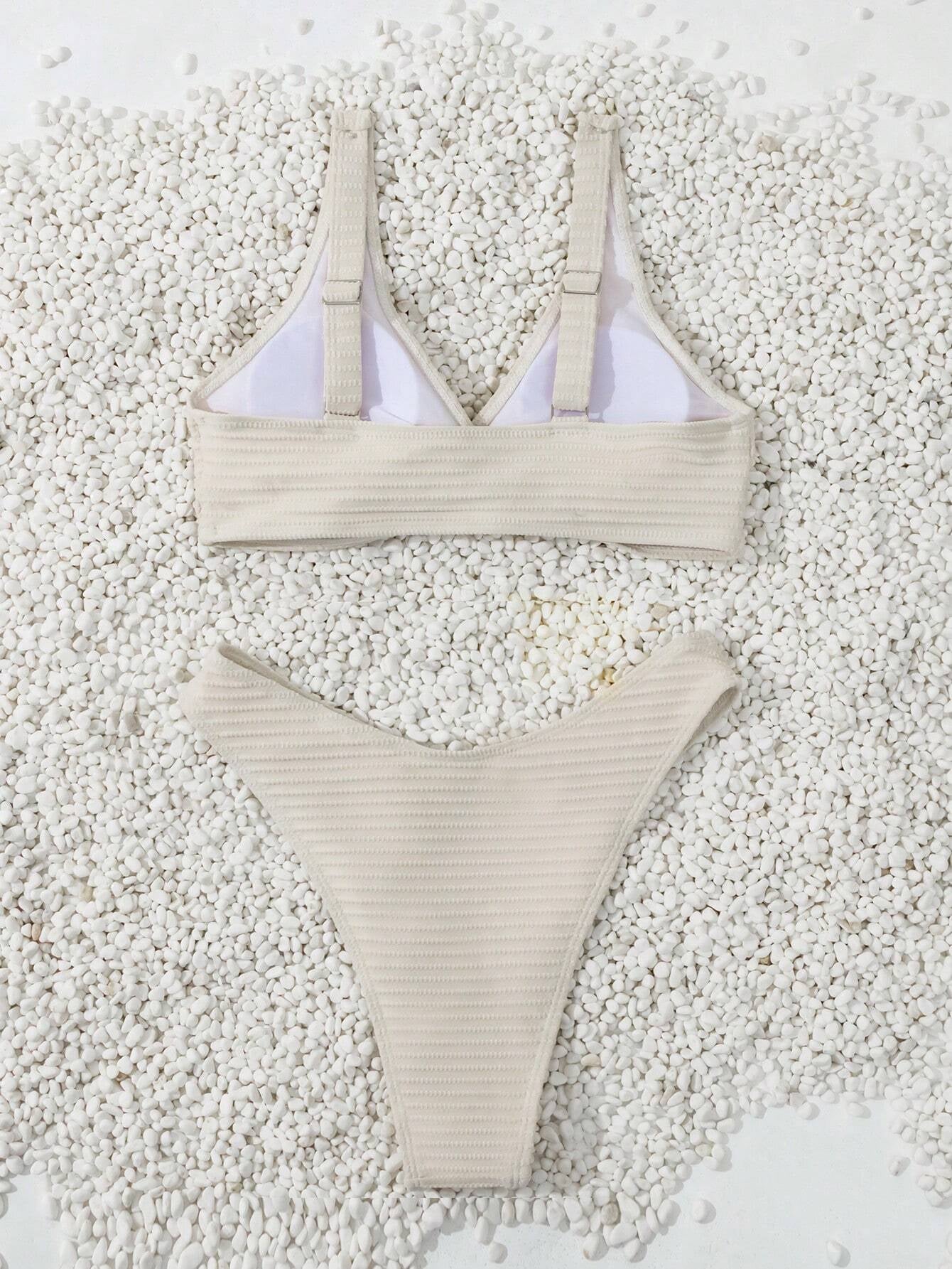 Swim Basics Summer Beach Ladies' Solid Color Twist Front Bikini Set