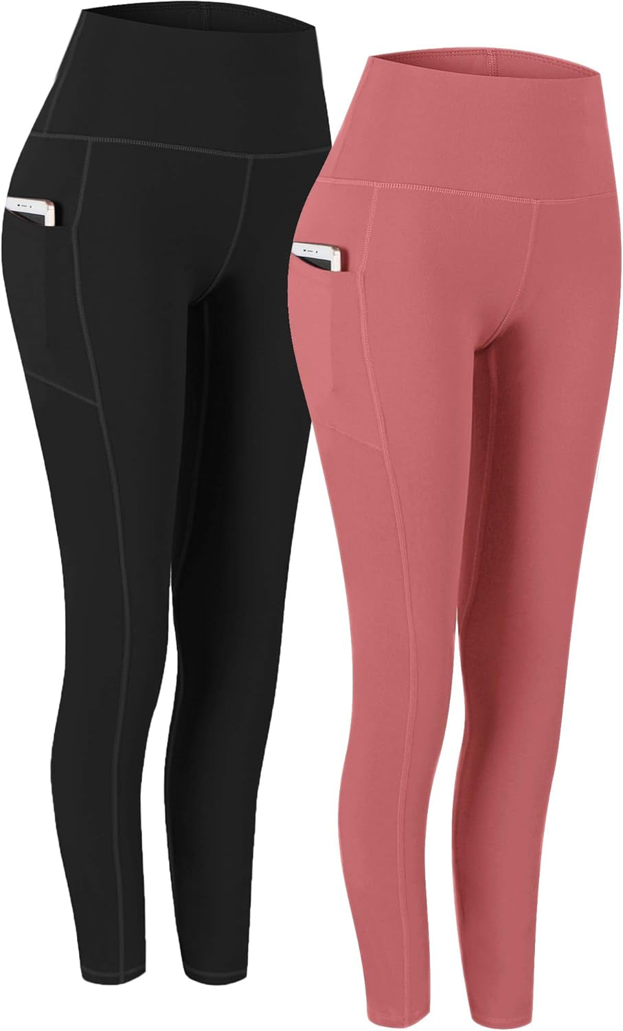 2 Pack High Waist Yoga Pants, Pocket Yoga Pants Capris Tummy Control Workout Running 4 Way Stretch Yoga Leggings