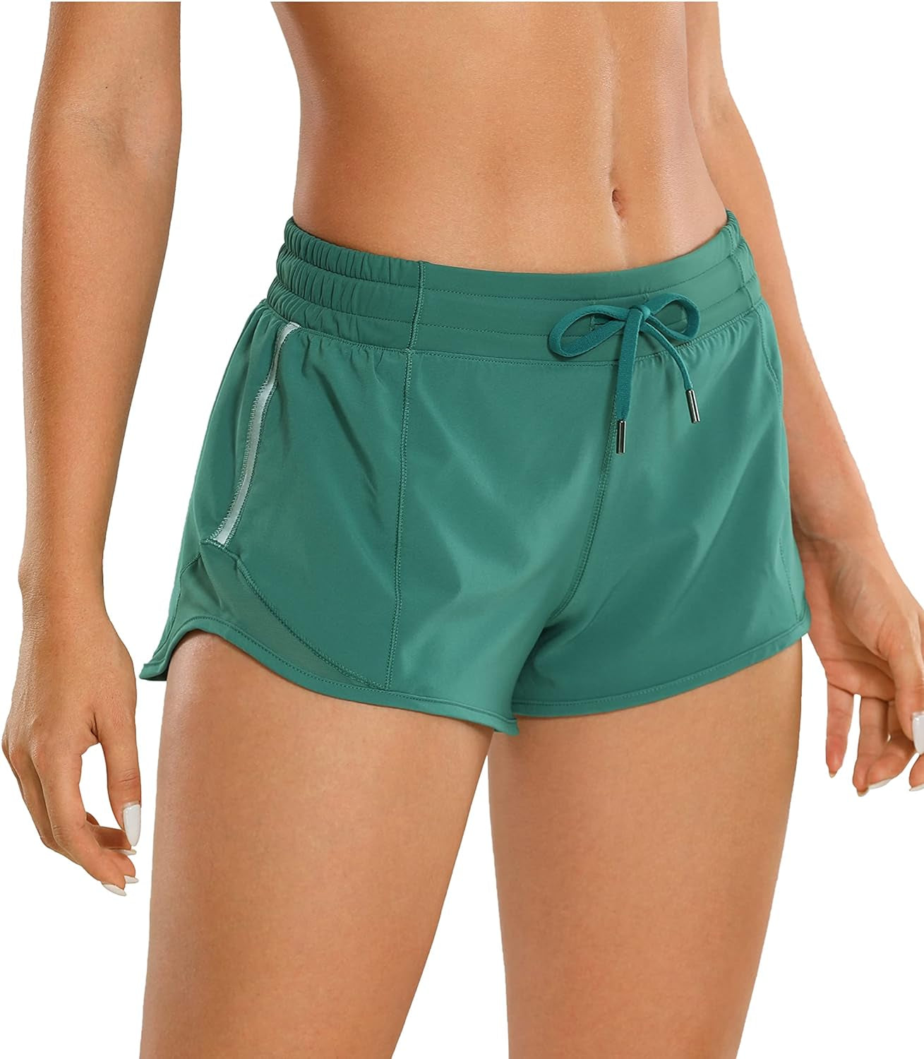 Athletic Shorts for Women with Zip Pocket, 2.5" Mid Waist Mesh Liner Shorts for Running Gym Workout Smoky Green Medium