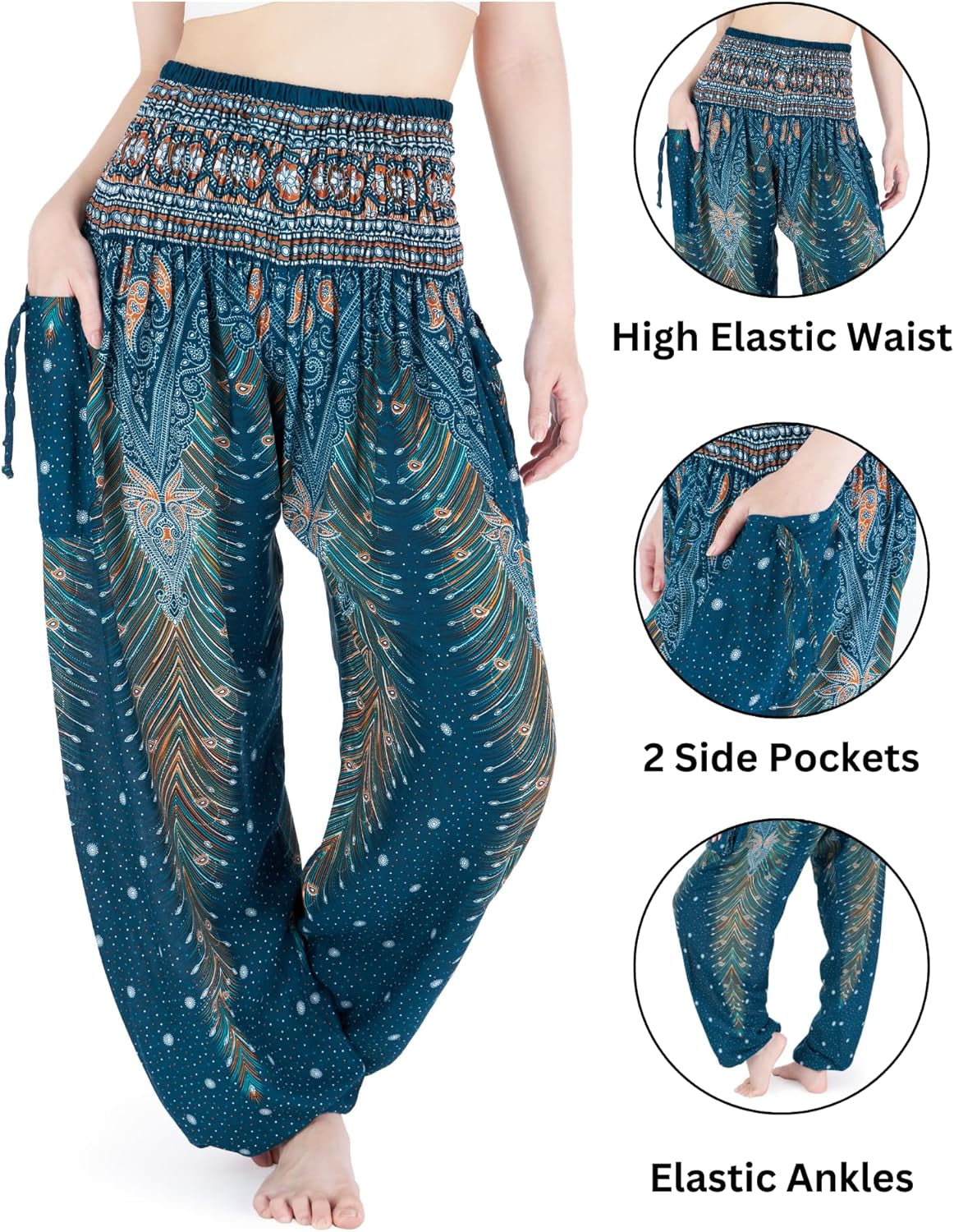Women'S Smocked Waist Boho Flowy Yoga Harem Pants Hippie Clothes