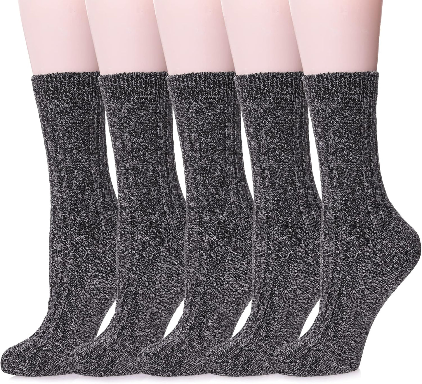 Womens 5 Pairs Soft Thick Comfort Casual Cotton Warm Wool Crew Winter Socks
