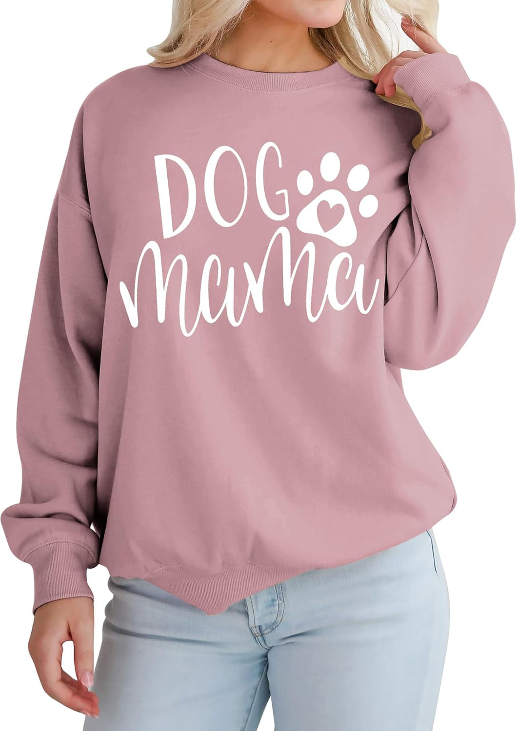 Dog Mom Sweatshirt Women Dog Mama Graphic Shirt Cute Paw Shirts Puppy Lover Pullover Casual Long Sleeve Tee Tops