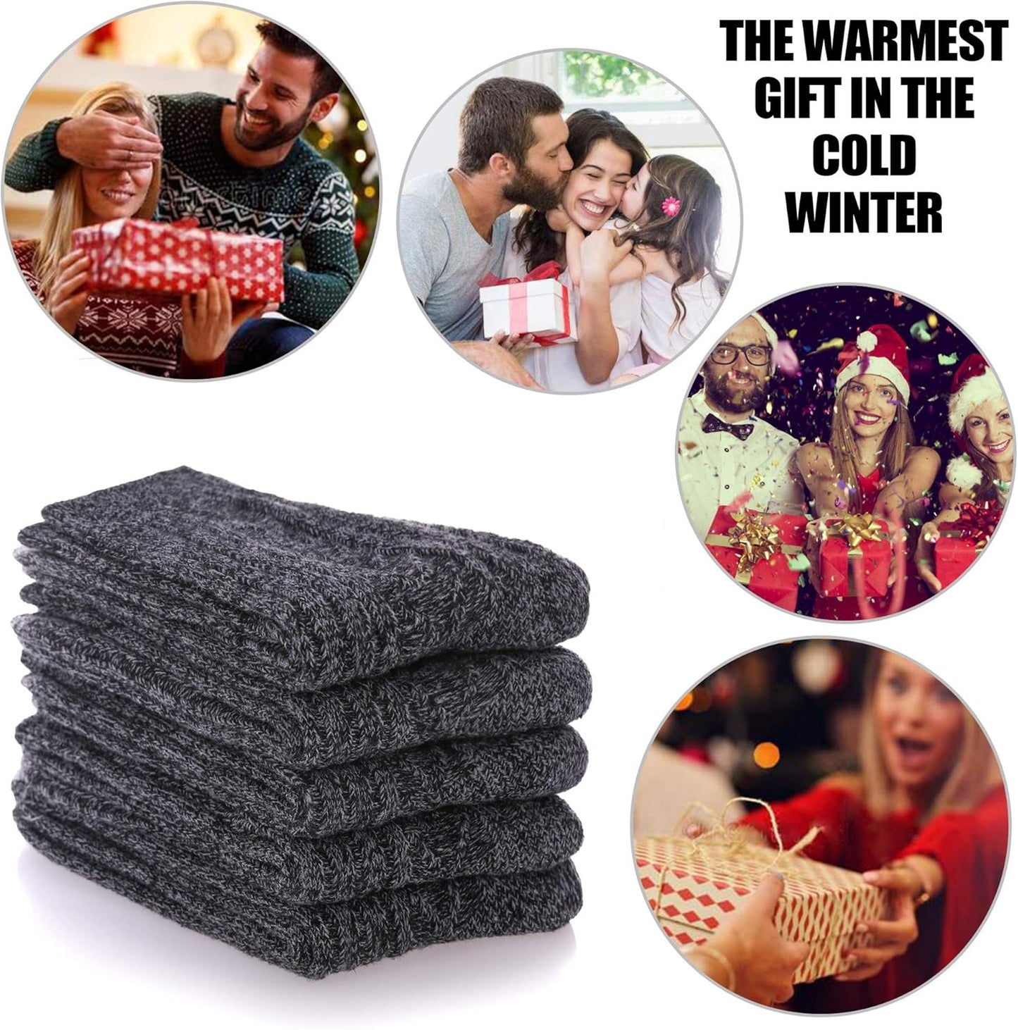 Womens 5 Pairs Soft Thick Comfort Casual Cotton Warm Wool Crew Winter Socks