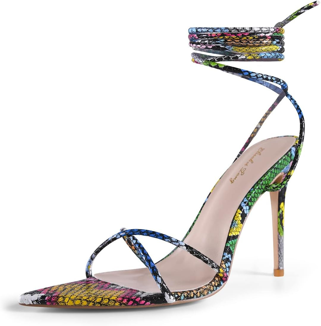 Heeled Sandals, Women'S Sexy Strappy 4.3 Inch Stilettos High Heels Lace up Heeled Sandals Pointed Open Toe Party Dress Shoes