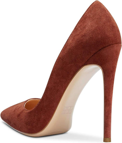 Womens Sky High Heels Basic Pumps Pointed Toe Stilettos 12CM Heel Shoes Brown Suede Shoes 11 M US