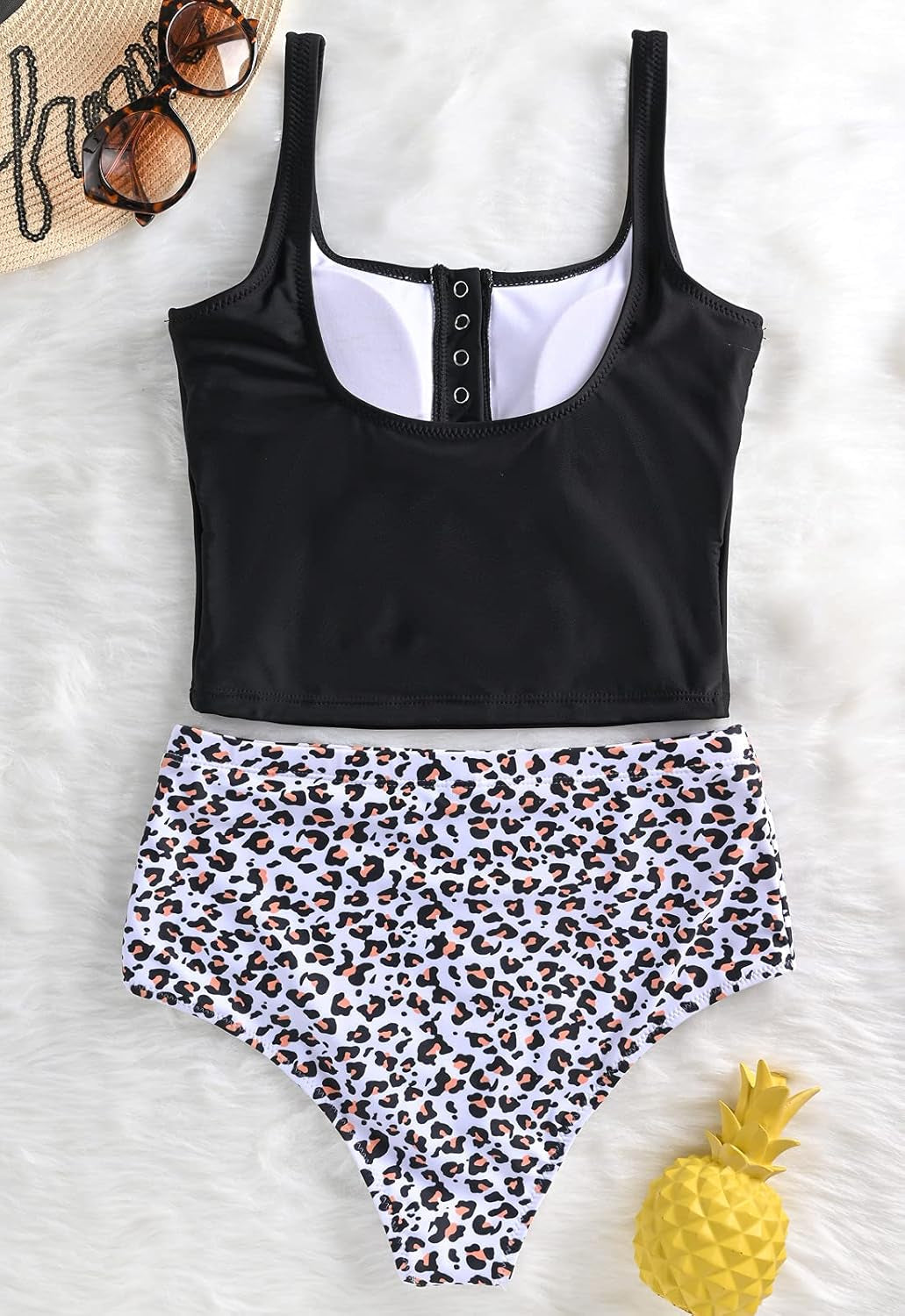 Women Sports Crop Tank Top Retro Bikini Set Athletic Two Piece Swimsuit High Waisted Bathing Suit Tummy Control Tankini Sets