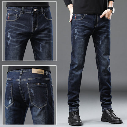 Denim Men'S Straight Loose Day System plus Fleece Casual Long Pants