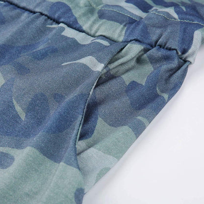 Camo Print Short Romper Sleeveless V Neck Half Cute Short One Piece Jumpsuit Playsuit Jumper with Pocket(Camouflage,S=Us 4)