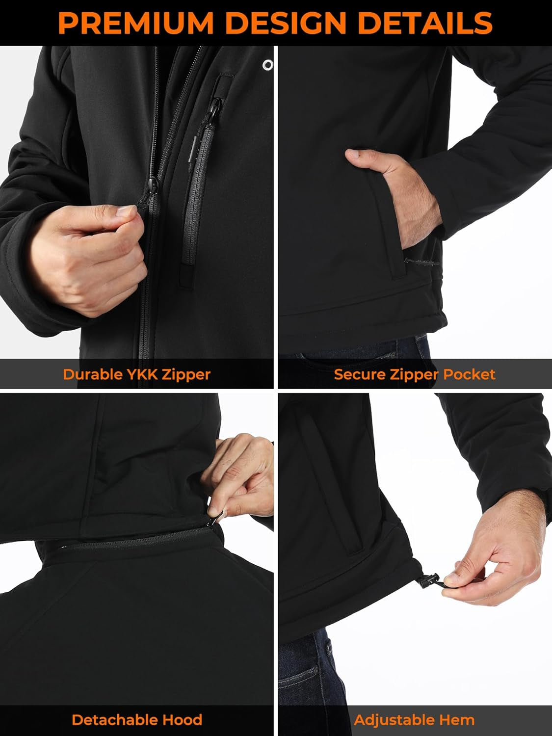 Men'S Heated Jacket with Battery, Heated Coat with Detachable Hood (Charger Not Included)