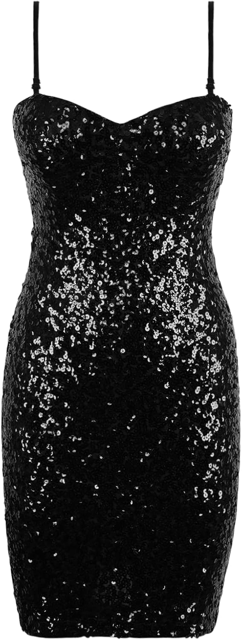 Women'S Sparkly Sequin Dress Adjustable Spaghetti Straps Mini Homecoming Party Club Dresses