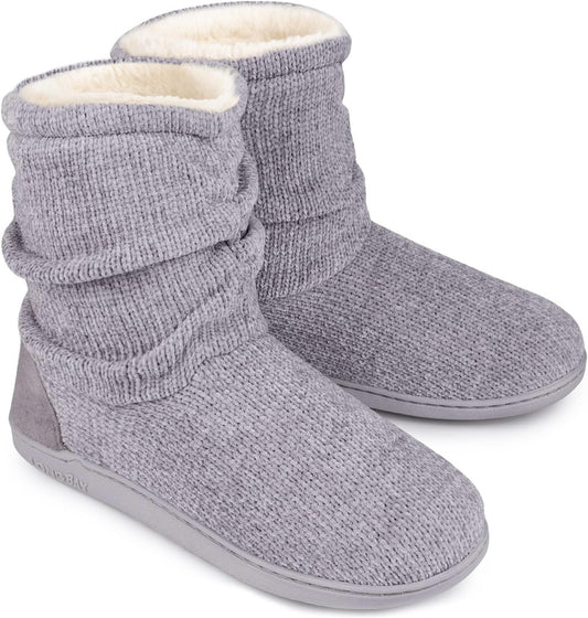 Women'S Chenille Knit Bootie Slippers Cute Warm Plush Fleece Memory Foam House Shoes Indoor Outdoor