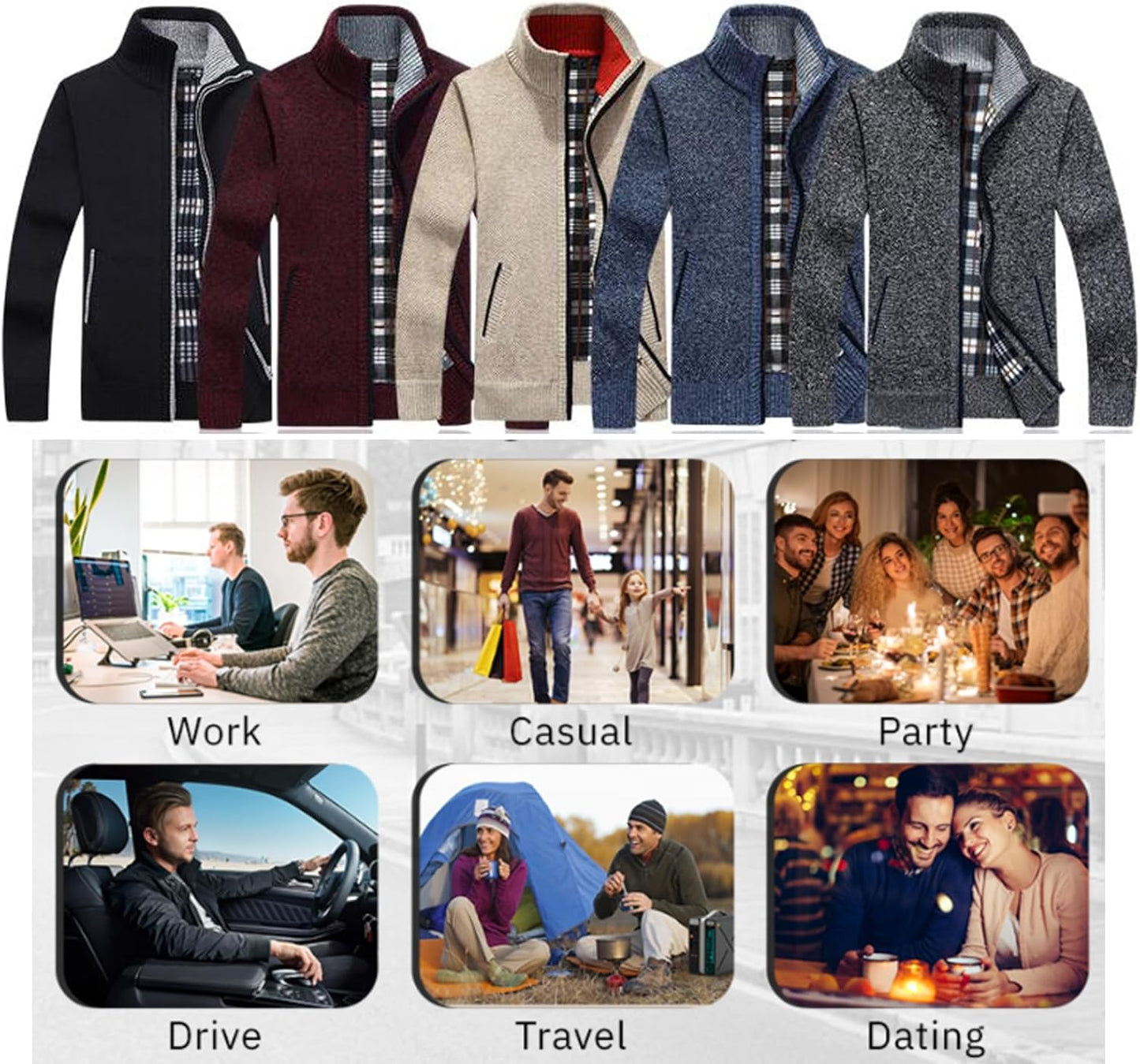 Men'S Casual Full Zip Slim Thick Knitted Cardigan Sweaters with Pockets