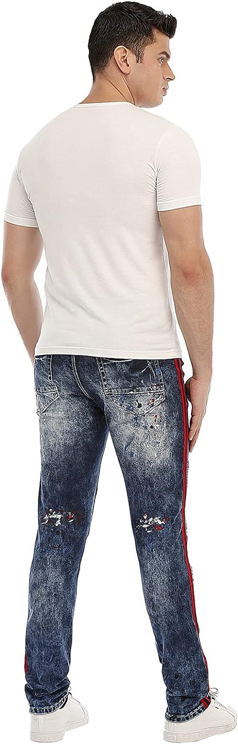 Jeans for Men Skinny Jeans Men Ripped Distressed Denim Jeans Destroyed Slim Fit Jeans Elastic Cool Denim Pants Blue Red