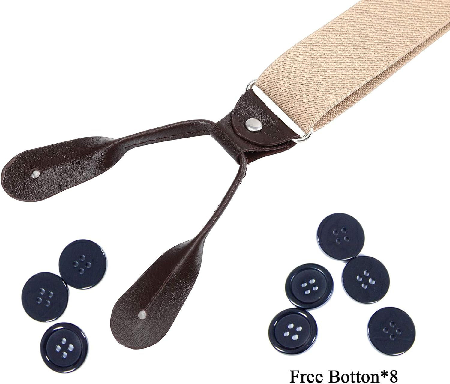 Mens Brown Button End Suspenders - Adjustable Elastic Y Shape Tuxedo Suspender