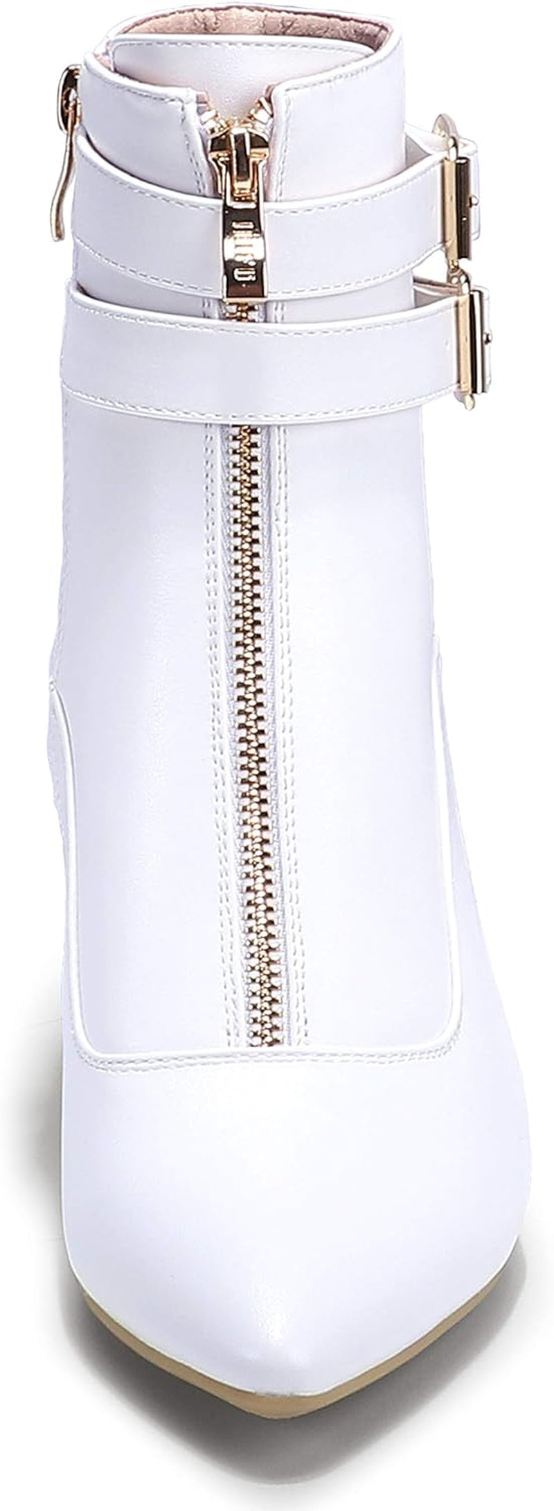 Women'S Pointed Toe Metal Buckle Two Strap Ankle Booties Side Zipper Kitten Heel Dress Classic Short Boots