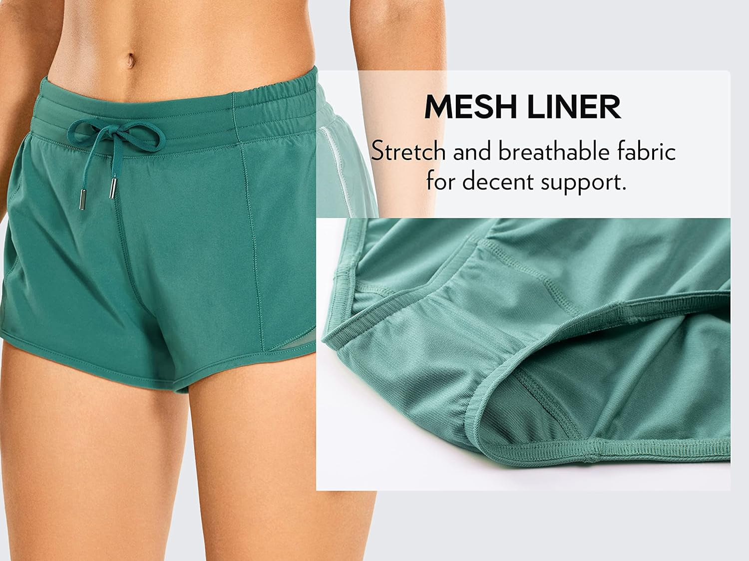 Athletic Shorts for Women with Zip Pocket, 2.5" Mid Waist Mesh Liner Shorts for Running Gym Workout Smoky Green Medium