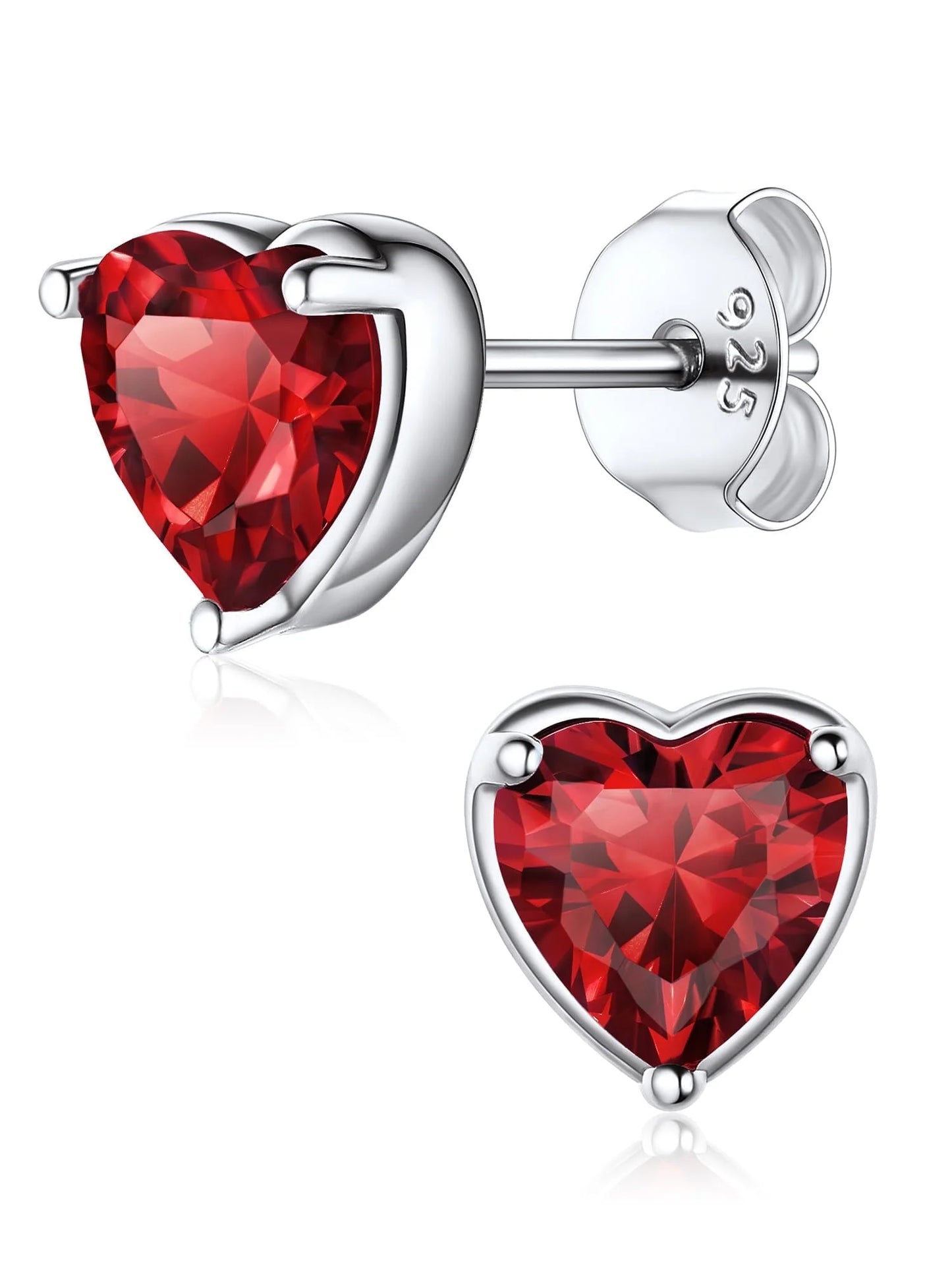 925 Sterling Silver Heart Birthstone Earrings, Synthetic Garnet Studs Cute Gift for Birthday Valentine'S Day, Party & Daily Wear Accessory for Women