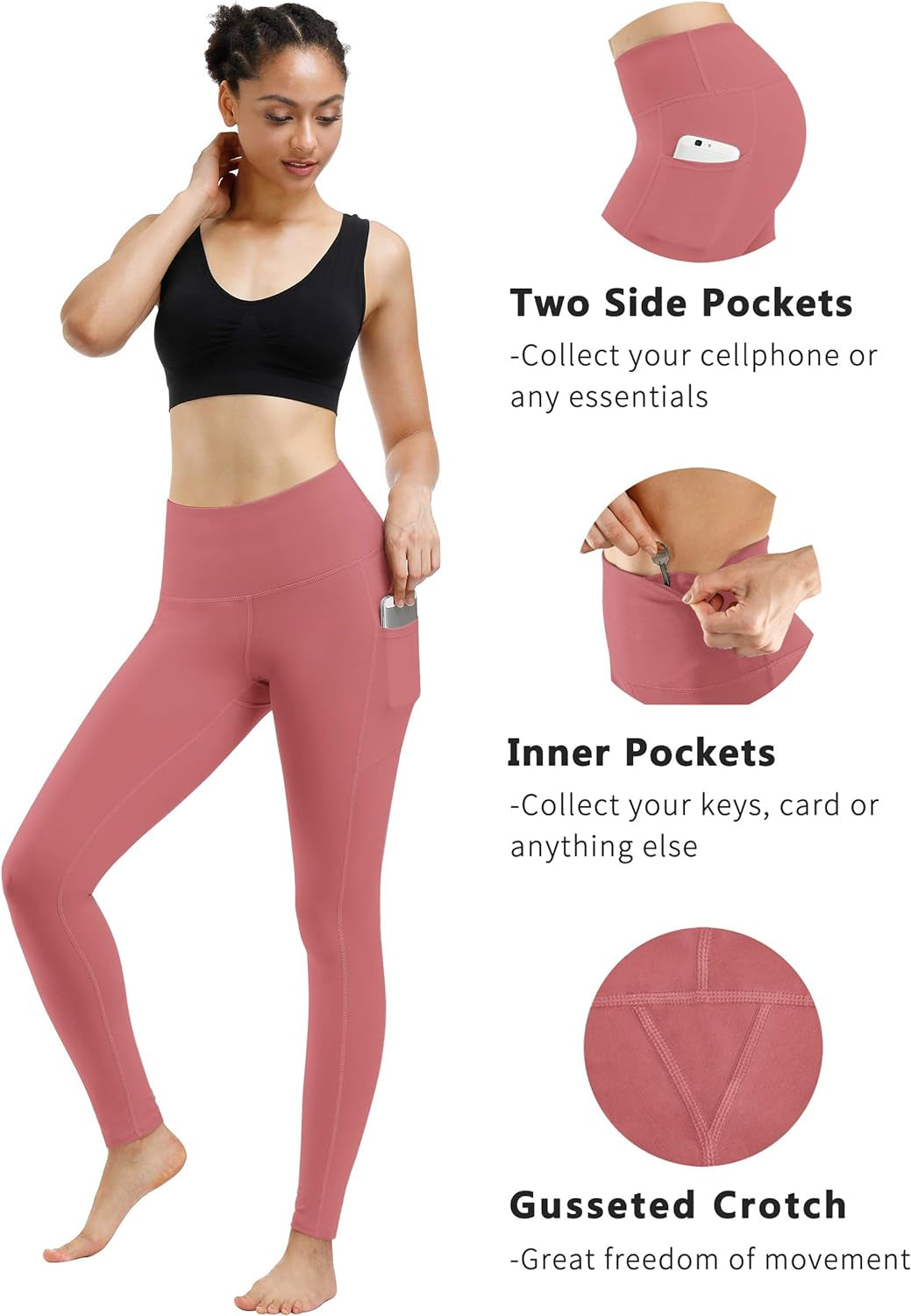 2 Pack High Waist Yoga Pants, Pocket Yoga Pants Capris Tummy Control Workout Running 4 Way Stretch Yoga Leggings