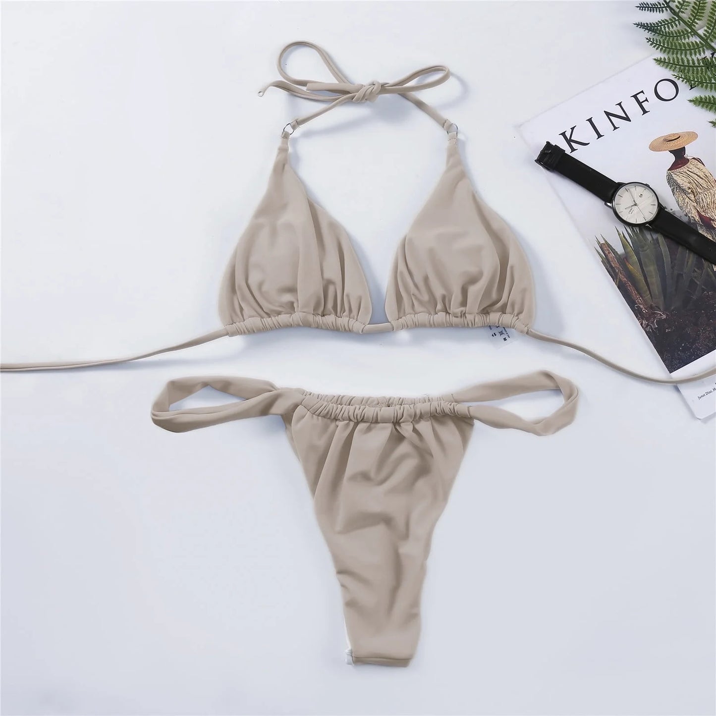 Swimsuits for Women Women Solid Push up High Cut Lace up Halter Bikini Set Two Piece Swimsuit