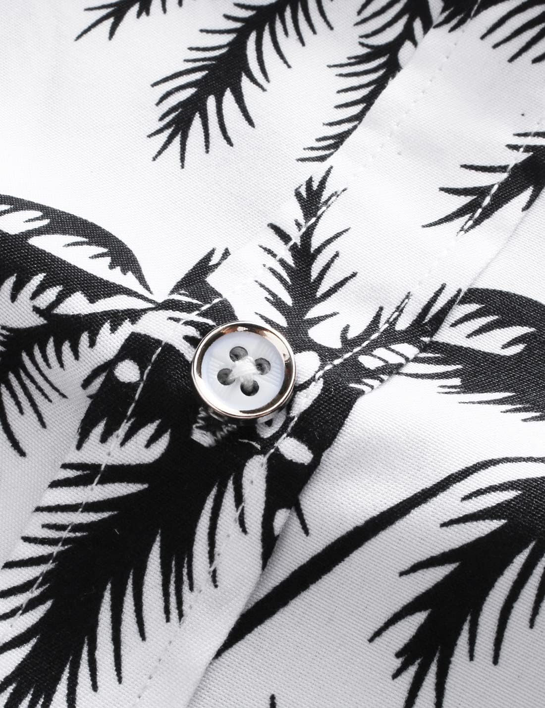 Men'S Printed Beach Hawaiian Button-Down Slim Fit Long Sleeve Dress Shirt (7015 White, Large)