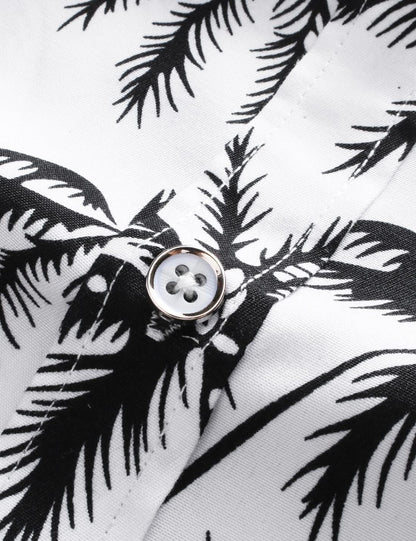 Men'S Printed Beach Hawaiian Button-Down Slim Fit Long Sleeve Dress Shirt (7015 White, Large)