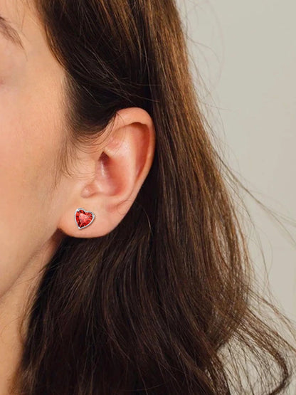 925 Sterling Silver Heart Birthstone Earrings, Synthetic Garnet Studs Cute Gift for Birthday Valentine'S Day, Party & Daily Wear Accessory for Women