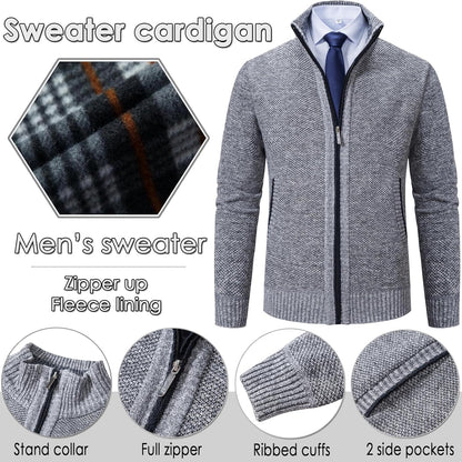 Men'S Casual Full Zip Slim Thick Knitted Cardigan Sweaters with Pockets