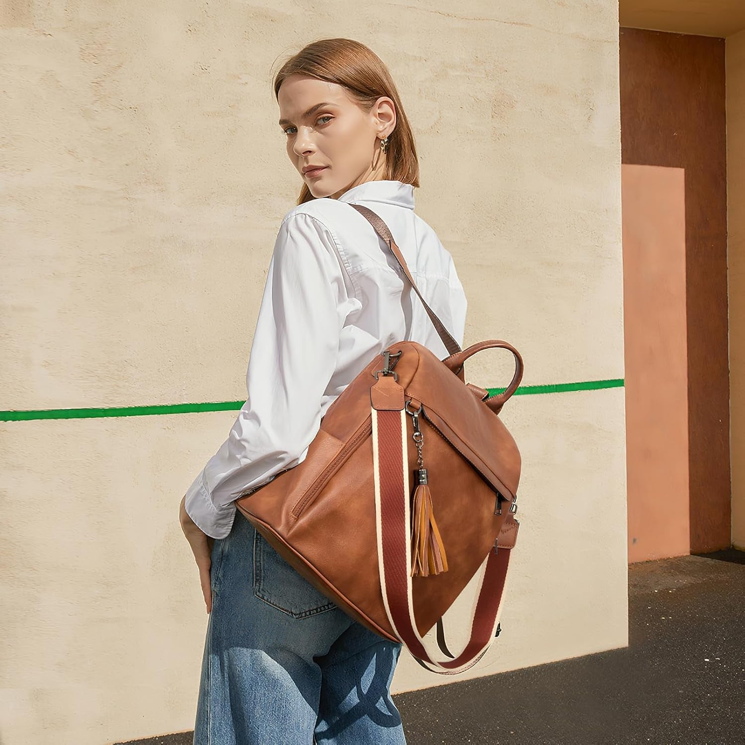 Backpack Purse for Women, PU Leather anti Theft Travel Purse Shoulder Bags with Tassel