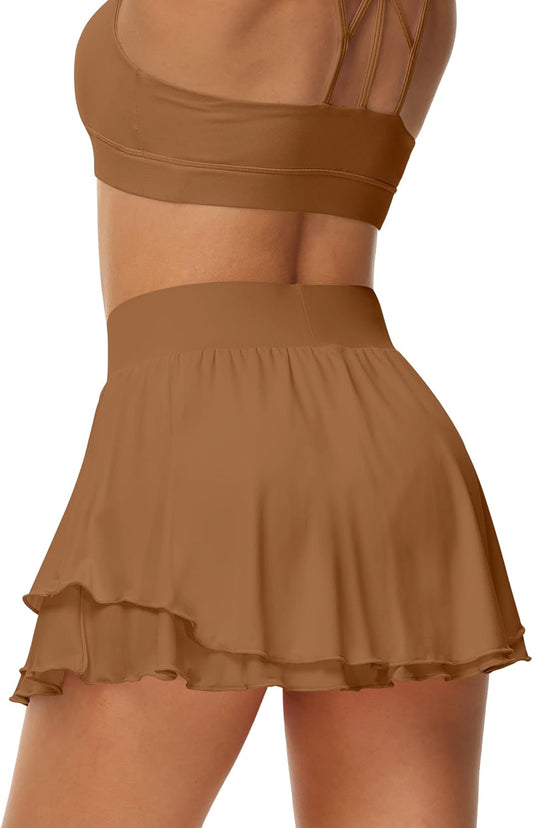 Women'S Athletic Tennis Skirts with Pockets 13In Ruffle Golf Running Workout Ice Silk Flowy Skorts with Sports Shorts