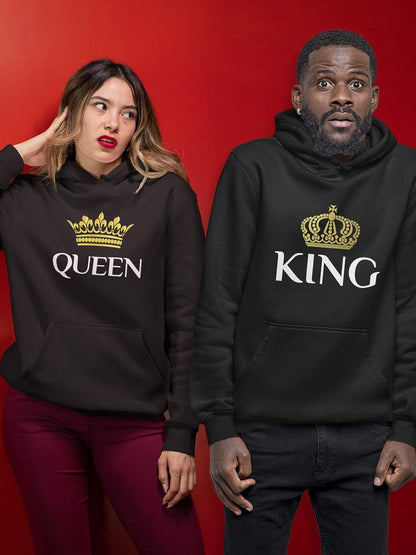 King & Queen Matching Couple Hoodie Set Valentine'S Day Gift His & Hers Women Hoodie Women Large/Men Medium,Black