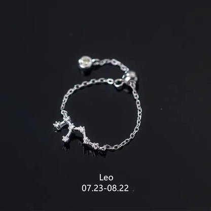 925 Sterling Silver Unique 12 Constellation Chain Link Adjustable Rings for Women Couple Zodiac Jewelry Celestial Gift