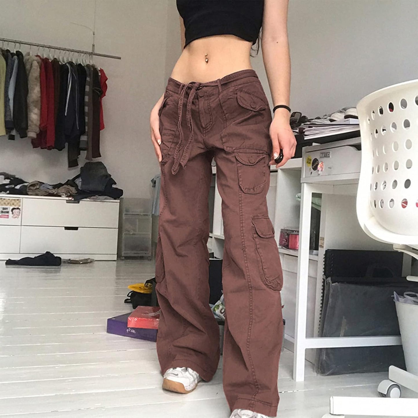 Women High Waisted Baggy Jeans Vintage Wide Straight Leg Boyfriend Denim Cargo Pants with Pockets Grunge Streetwear